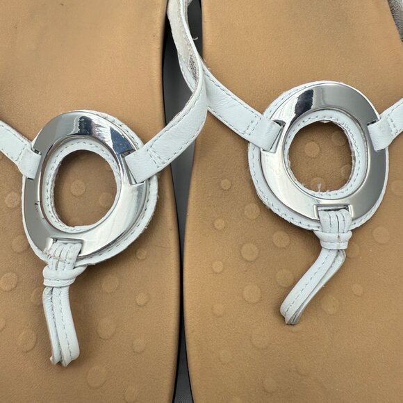 Vionic Sandals Womens 12 White Leather Orthotic Slip-On Comfortable Adjustable - Picture 6 of 11